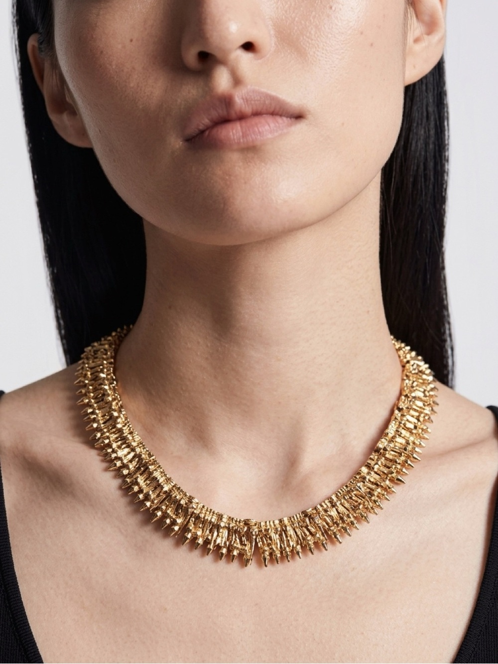 Vintage Gold Tone Spiked Collar Necklace Statement Choker